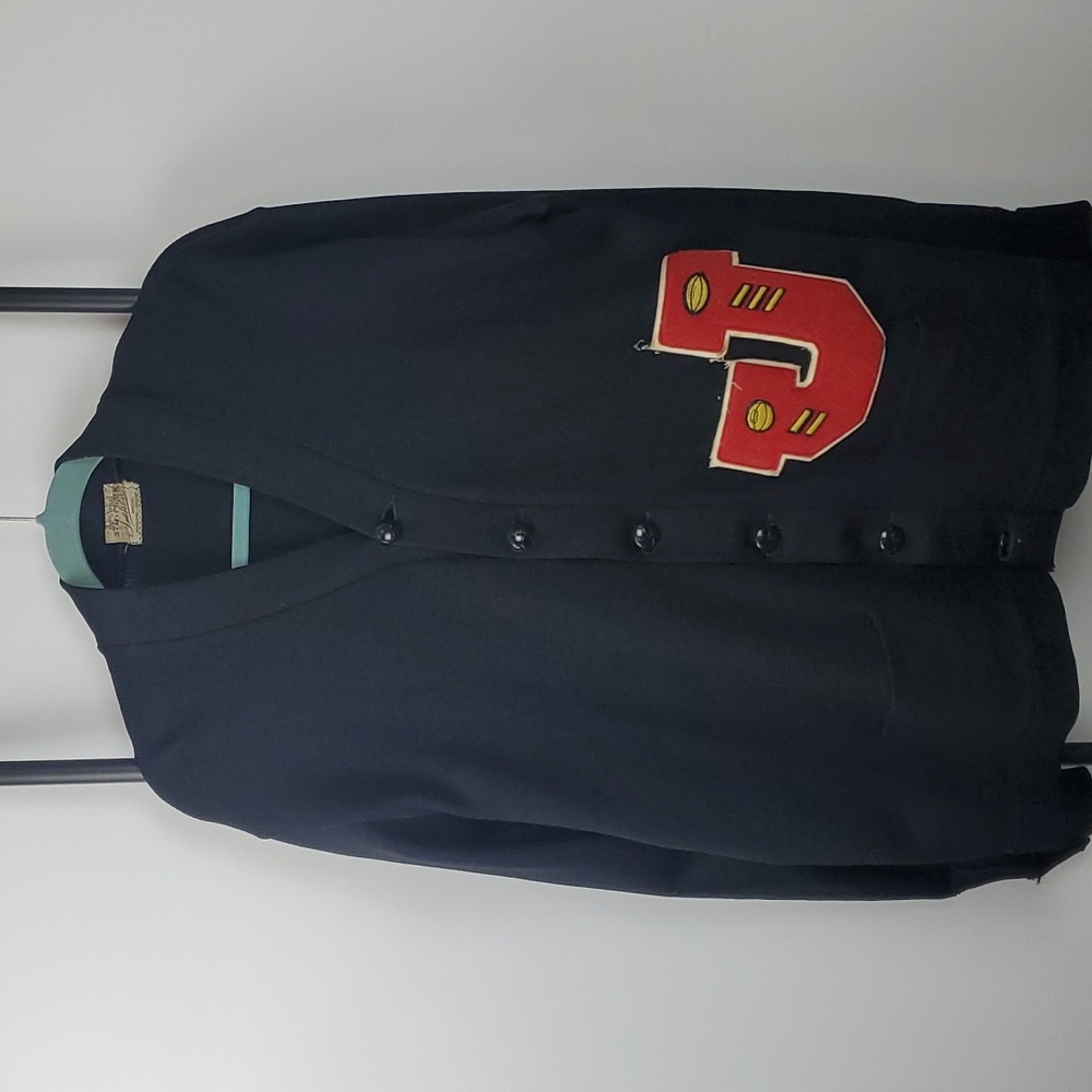 Vintage Dehel Classic Wool Letter Knit Cardigan Sweater Black Buttons V-neck Men